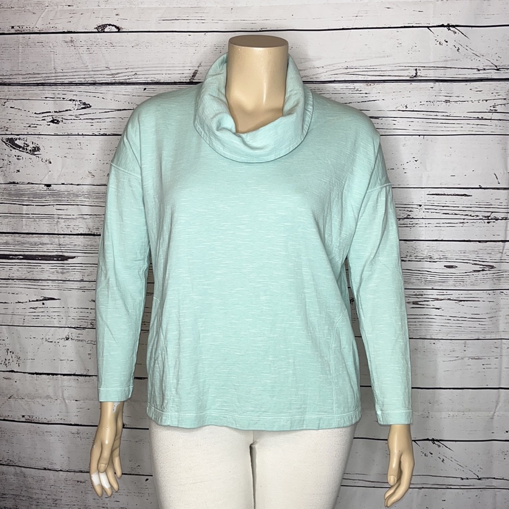 Pure Jill J. Jill Size XL Petite Blue Double Face Cowl Neckline Cotton Knit Top